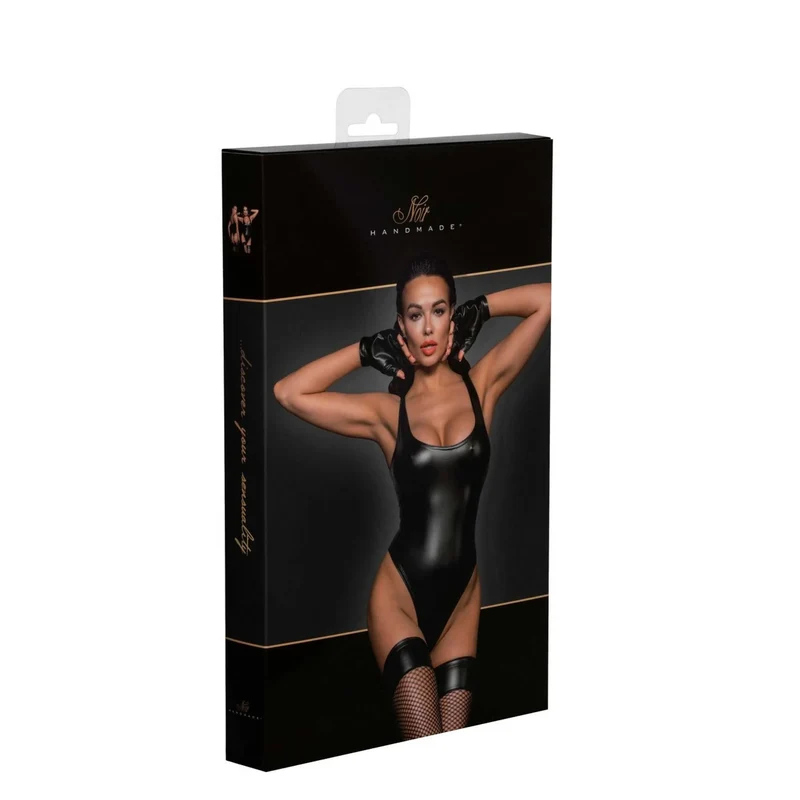 Body similicuir élastique ourlet échancré noir brillant seconde peau sculptant ajusté extensible confortable glamour séduisant soirée club intime