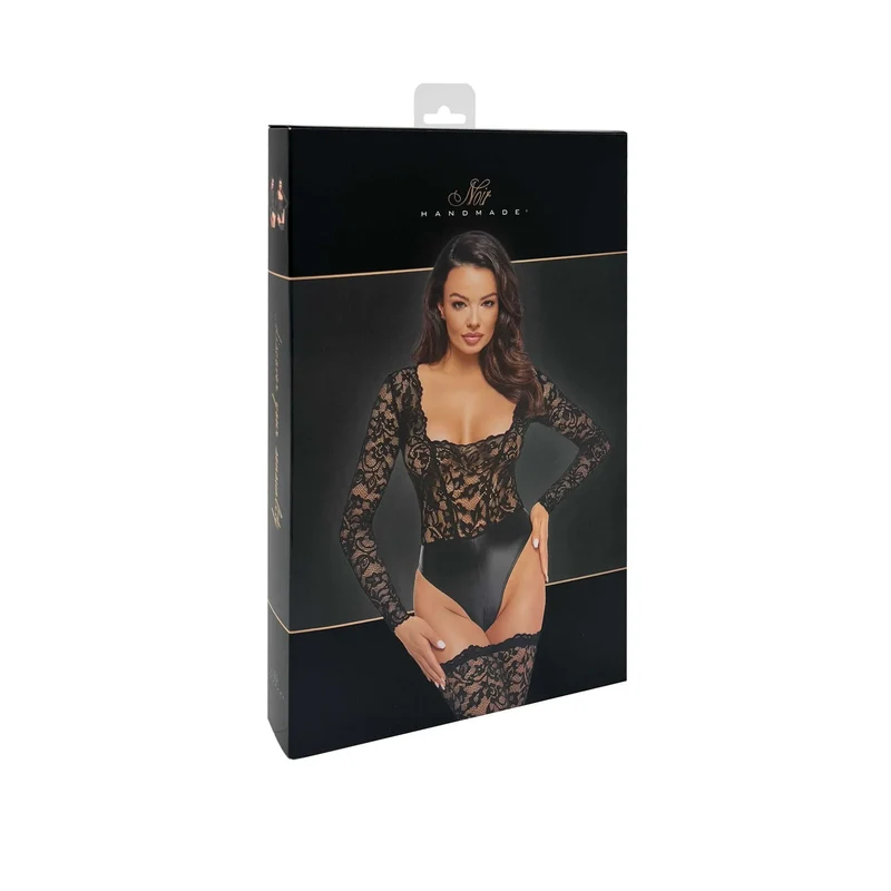 robe midi dentelle élastique transparent séduisant effet cuir verni fermeture éclair cachée taille ajustée soirée glamour décolleté plongeant manches longues