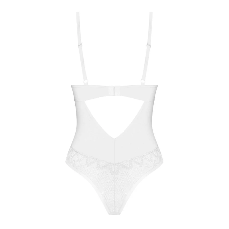 Alissium body blanc sexy bonnets armatures pendentif or rose embellissements géométriques maintien sangles réglables polyamide élasthanne sans nickel glamour sensualité