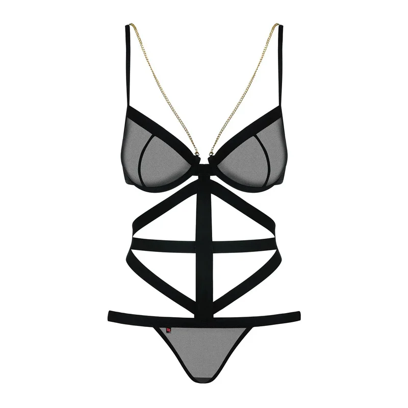 body string noir sexy chaîne bijoux glamour sensualité silhouette sublimée ajustable armatures maintien élastique polyamide elasthanne soirée romantique confiance