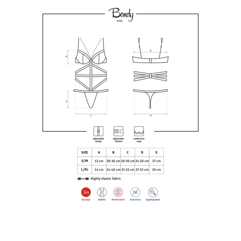body string noir sexy chaîne bijoux glamour sensualité silhouette sublimée ajustable armatures maintien élastique polyamide elasthanne soirée romantique confiance