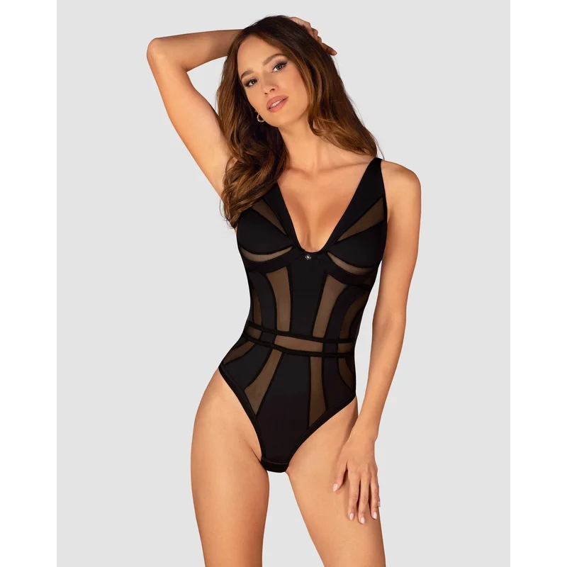 Chic Amoria body noir luxe bretelles réglables armatures soutien pendentif argent maintien sculptant silhouette élégante confort extensible durable tailles multiples