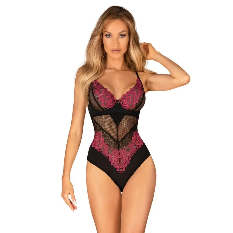 Body Rosenty lingerie noir sensuelle élégante ajustement parfait bretelles réglables motifs floraux délicats maintien sculptant confort extensible dentelle pendentif raffiné