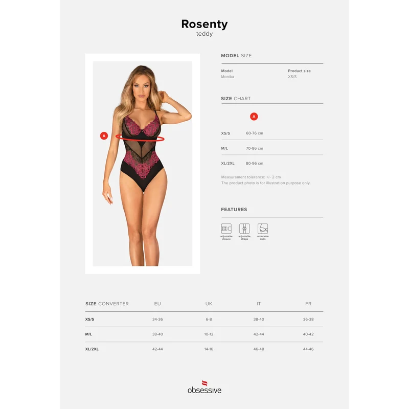 Body Rosenty lingerie noir sensuelle élégante ajustement parfait bretelles réglables motifs floraux délicats maintien sculptant confort extensible dentelle pendentif raffiné