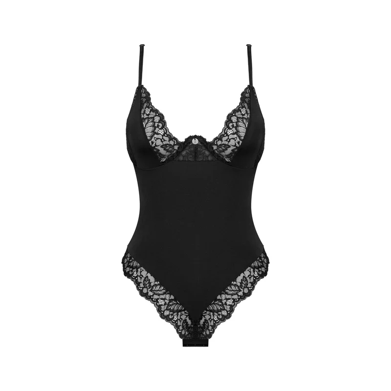Teddy noir sensuel Bellastia coupe classique réglable dentelle élastique bretelles pendentif argent armatures soutien confort douceur