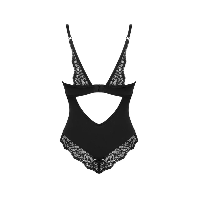 Teddy noir sensuel Bellastia coupe classique réglable dentelle élastique bretelles pendentif argent armatures soutien confort douceur
