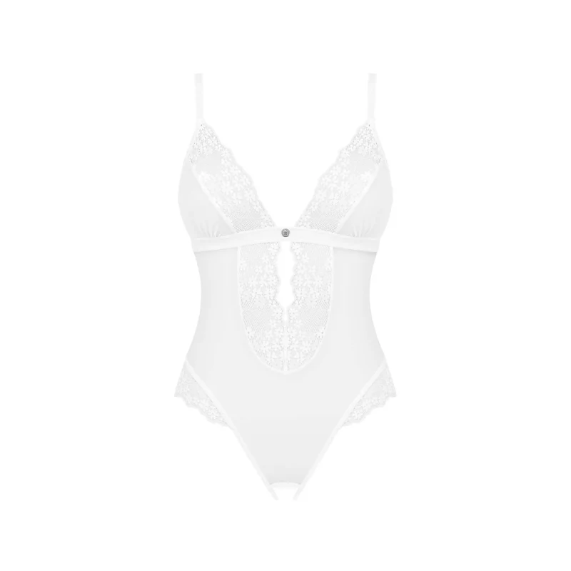 lingerie sexy blanc ouvert entrejambe bretelles réglables luxe pendentif bijou tissu extensible doux élégant raffiné sensuel audacieux confortable
