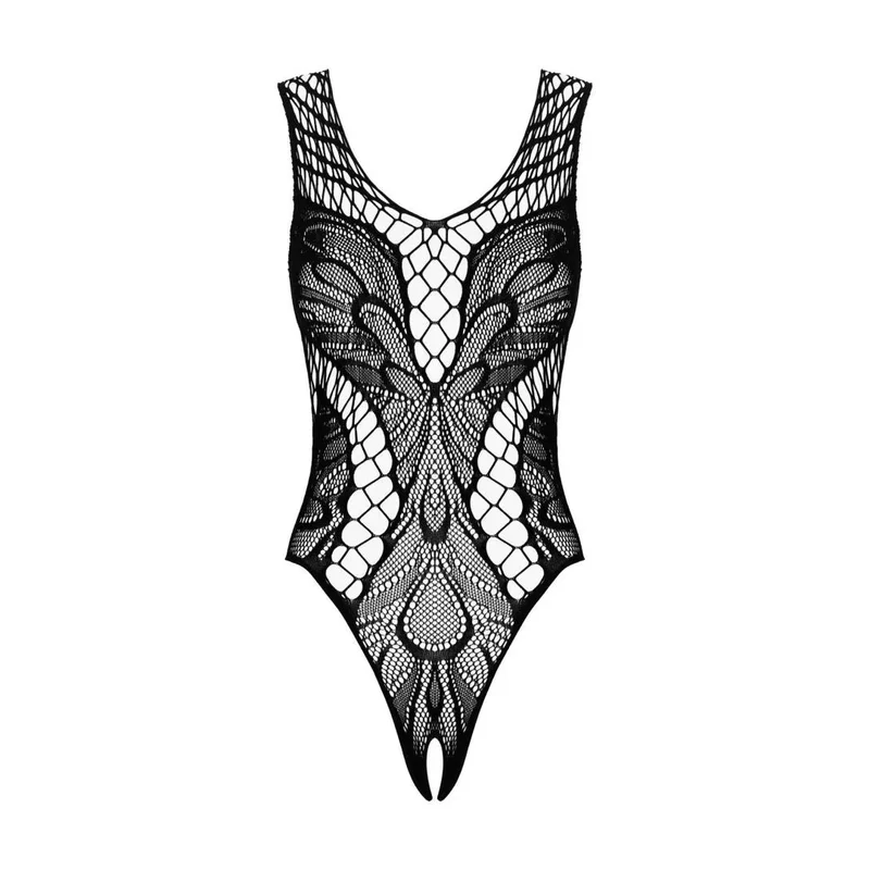 Body teddy noir entrejambe ouvert design dos unique transparent élastique nylon élasthanne sexy confortable tailles S M L romantique séduction