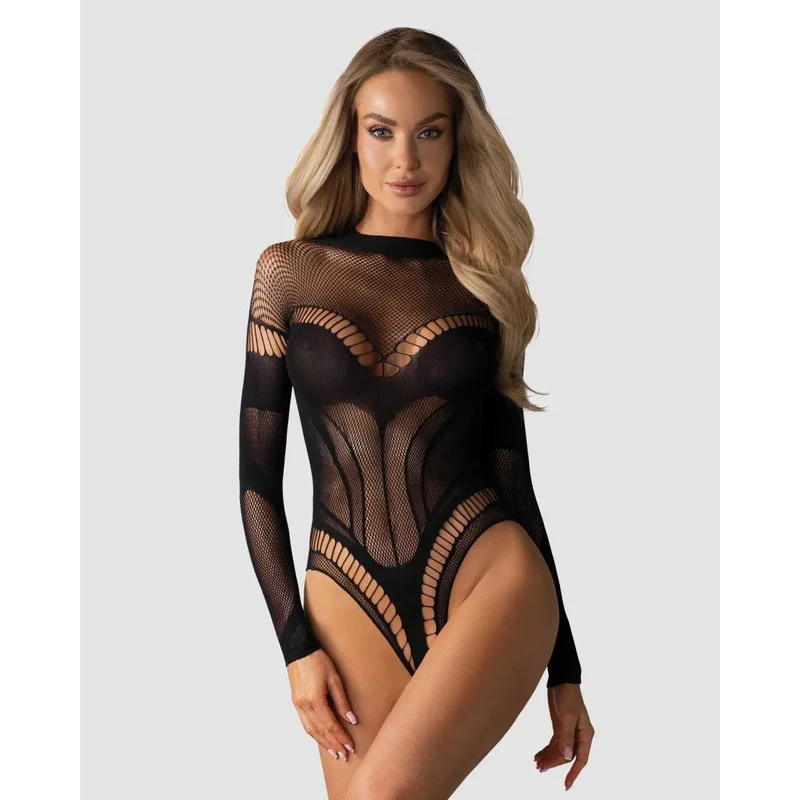 Body sexy B135 motifs géométriques nylon élasthanne entrejambe ouvert coupe arrière intrigante maille douce confort extensible