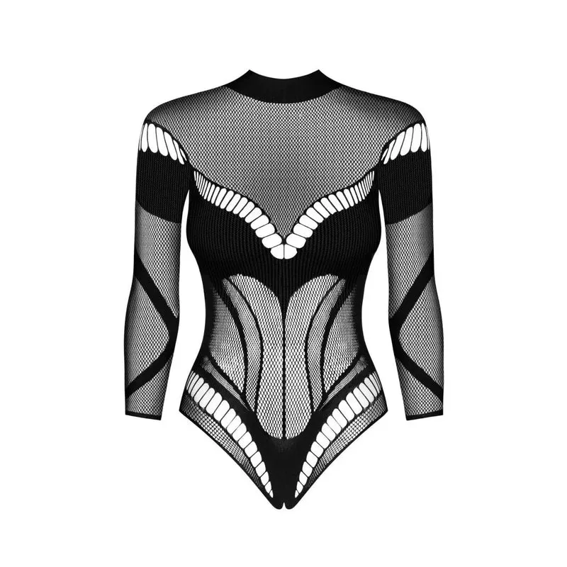 Body sexy B135 motifs géométriques nylon élasthanne entrejambe ouvert coupe arrière intrigante maille douce confort extensible