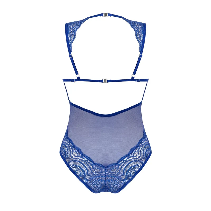 body teddy soutiengorge armatures décolleté profond dentelle sexy bleu Giselia maintien sculptant translucide bretelles réglables pendentif