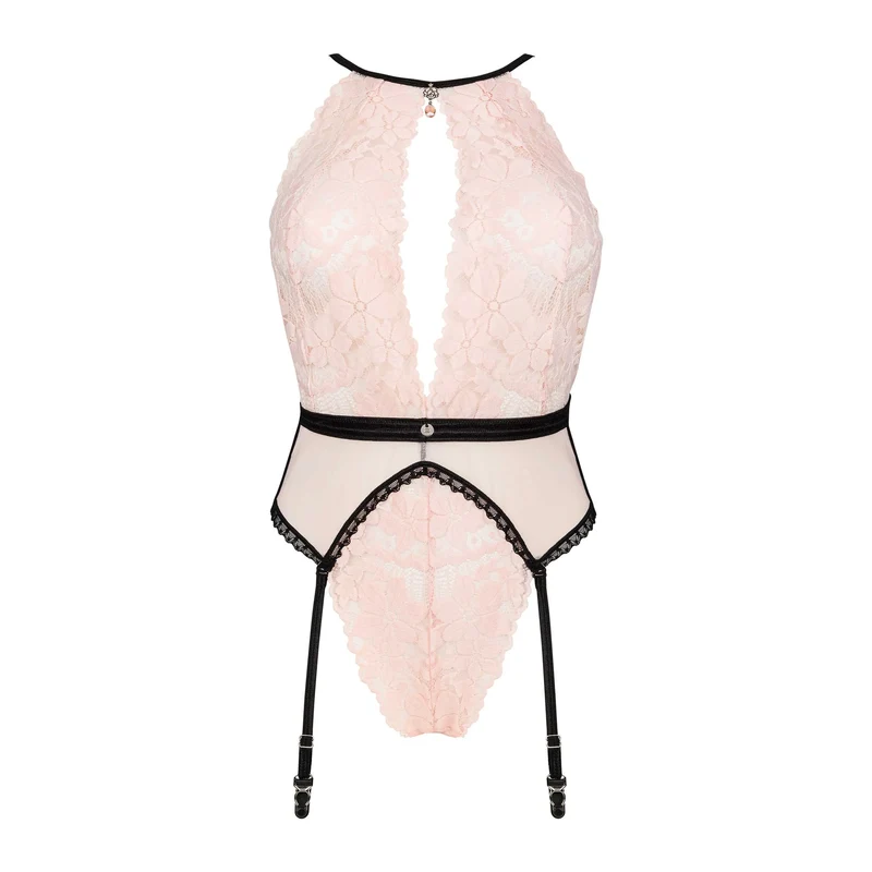 body rose dentelle florale portejarretelles sexy soirée chic teddy élégant sensuel audacieux dos nu bretelles réglables amovibles pendentif bijou