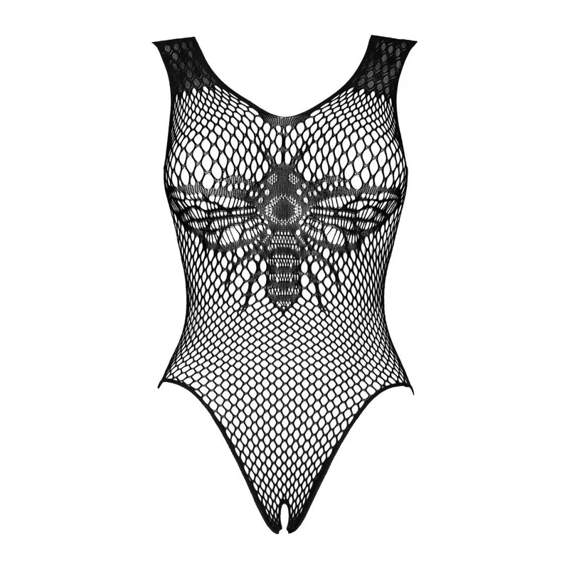 Body sexy noir B134 maille délicate décolleté profond entrejambe ouvert moulant sculptant souple extensible séduisant audacieux élégant sensuel