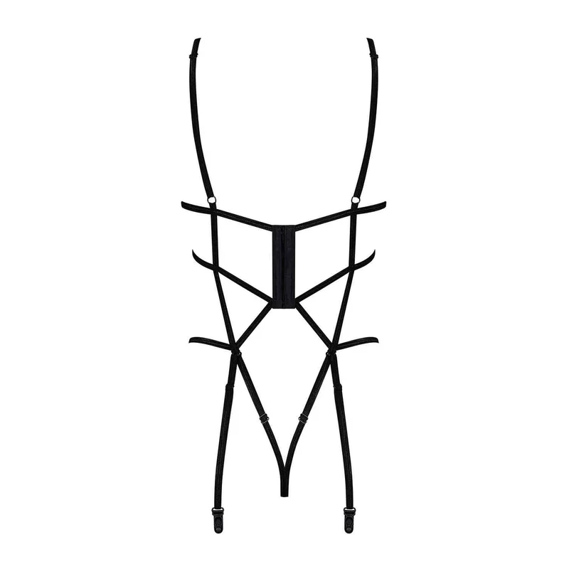 Body ouvert noir Badossa sexy guipure bretelles réglables jarretelles amovibles armatures soutiengorge entrejambe ajustable matière extensible