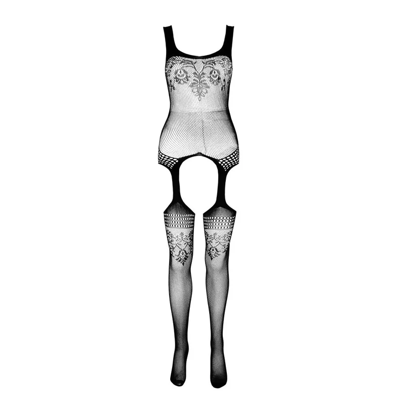 combinaison résille écologique noire ajourée nylon régénéré élasthanne extensible ouverture entrejambe sexy audacieuse confortable taille unique adaptable morphologie durable séduction