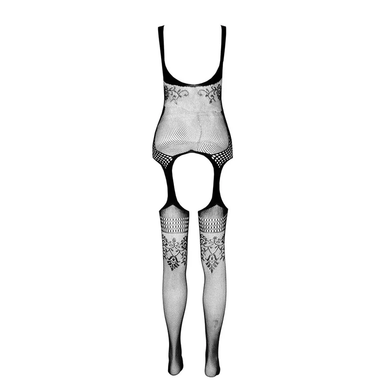 combinaison résille écologique noire ajourée nylon régénéré élasthanne extensible ouverture entrejambe sexy audacieuse confortable taille unique adaptable morphologie durable séduction