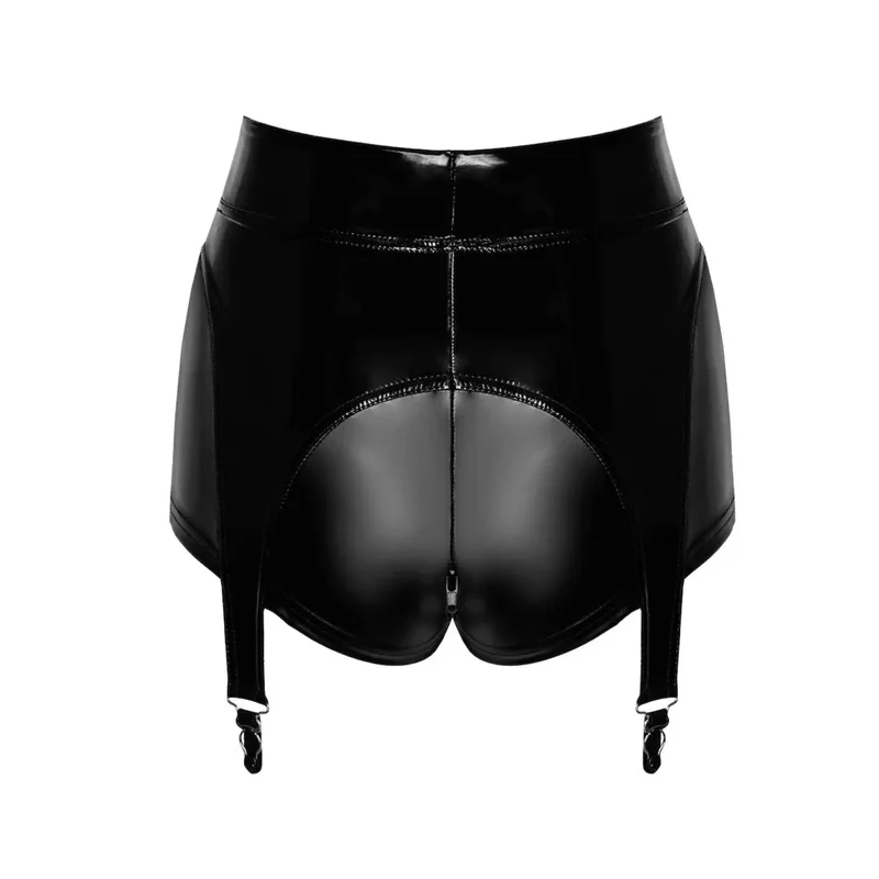 short portejarretelles femme PVC brillant moulant ajustable extensible fermetureeclair bretelles inamovibles soirée coquine audacieuse séduisante noir six tailles