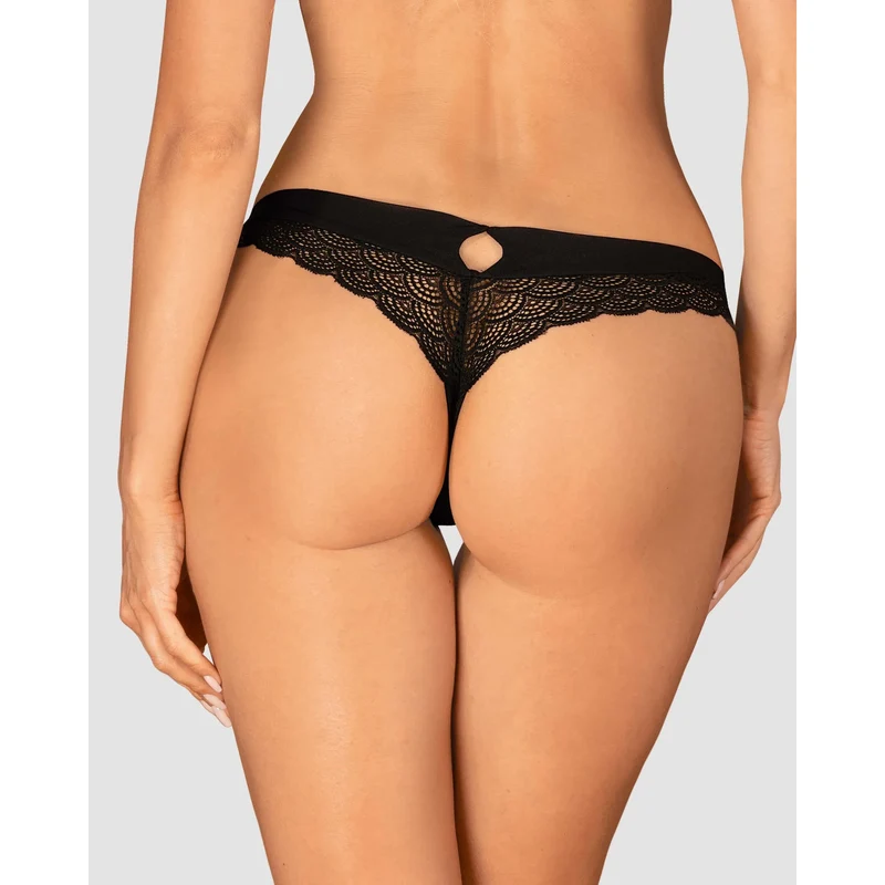 culotte noire dentelle géométrique sexy Chemeris coupe attrayante élégante découpe arrière pendentif argent finition délicate raffinée