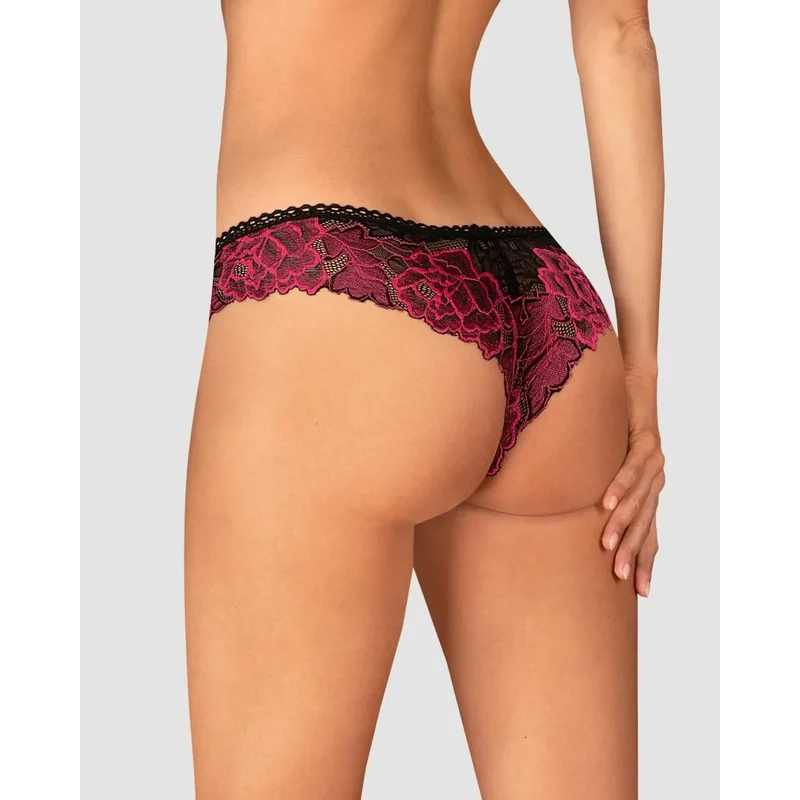 string dentelle Rosenty floral noir échancré pendentif or rose confort doux toucher silhouette sublimée glamour sophistiqué sensuel coupe extensible polyamide