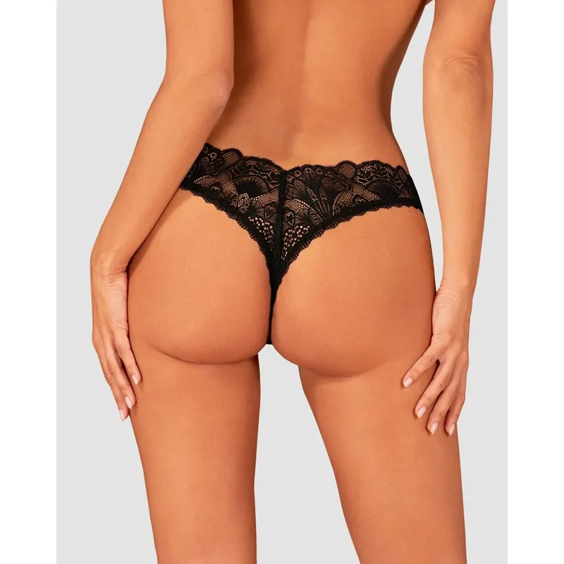 string ouvert noir dentelle sensuelle confort élastique polyamide élasthanne pendentif glamour coupe audacieuse raffinée ajustée silhouette