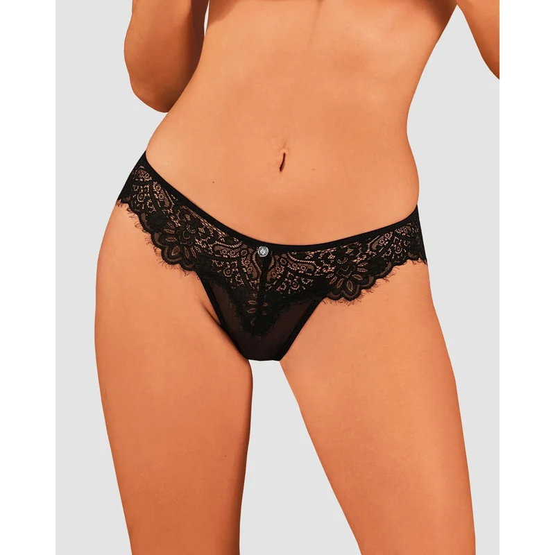 Maderris culotte noire dentelle sexy accentuant fessier pendentif argenté élégante raffinée confortable extensible douce sculptante adaptable