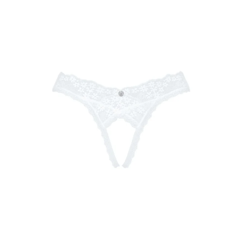 string dentelle blanche ouvert entrejambe fleurs bijou sensuelle féminin séduction raffinée délicate extensible polyamide élasthanne confortable audacieux romantique
