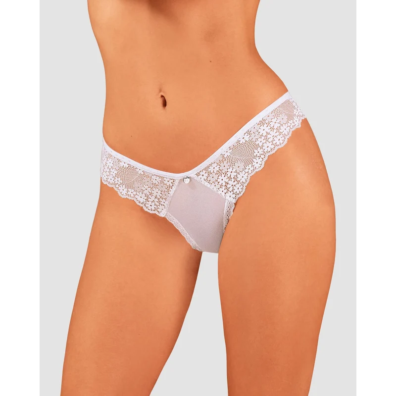 culotte brésilienne dentelle florale maille lisse blanche élégante sexy confortable extensible doux respirant bordure délicate pendentif argenté tailles variées