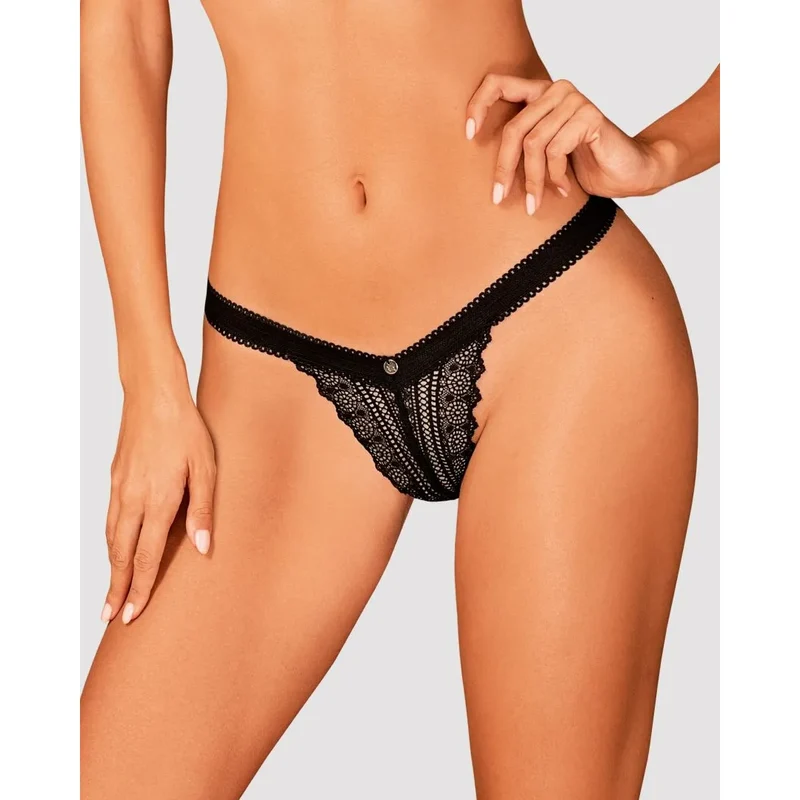 culotte noire dentelle sexy Estiqua pendentif argent soirée coquine sensuelle élégante confortable polyamide élasthanne maintien tailles XS S M L
