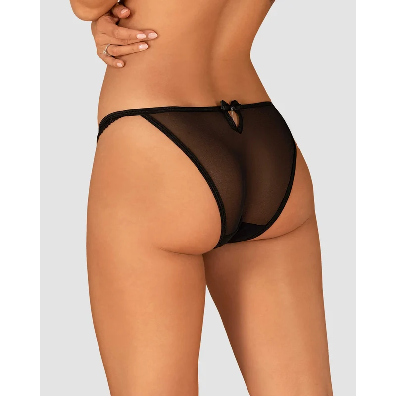 Culotte sexy noire dentelle transparente élégante chic audacieuse raffinée confortable élastique ajustée noeud décoratif romantique séduisante sublimante