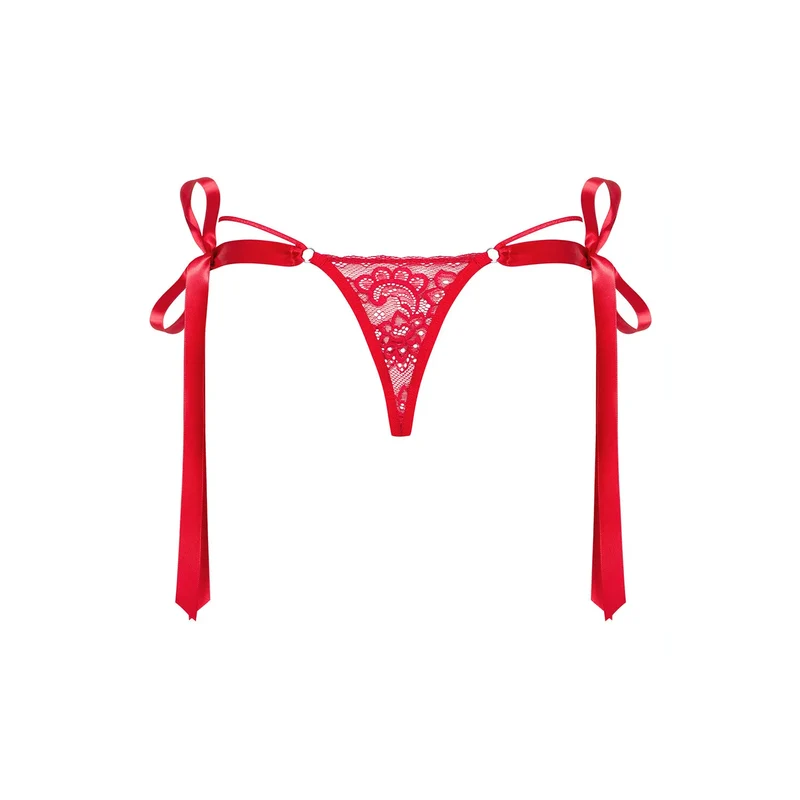 string Lovlea rouge dentelle douce sexy ajustement parfait rubans cuisses sangles hanches maintien confort sensuelle glamour