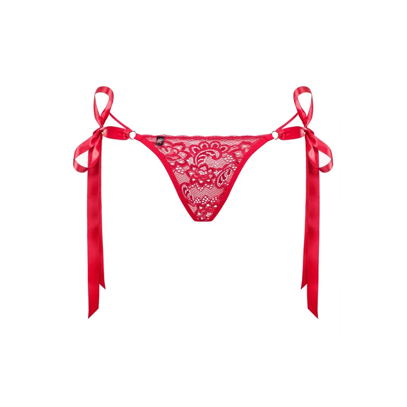 string Lovlea rouge dentelle douce sexy ajustement parfait rubans cuisses sangles hanches maintien confort sensuelle glamour