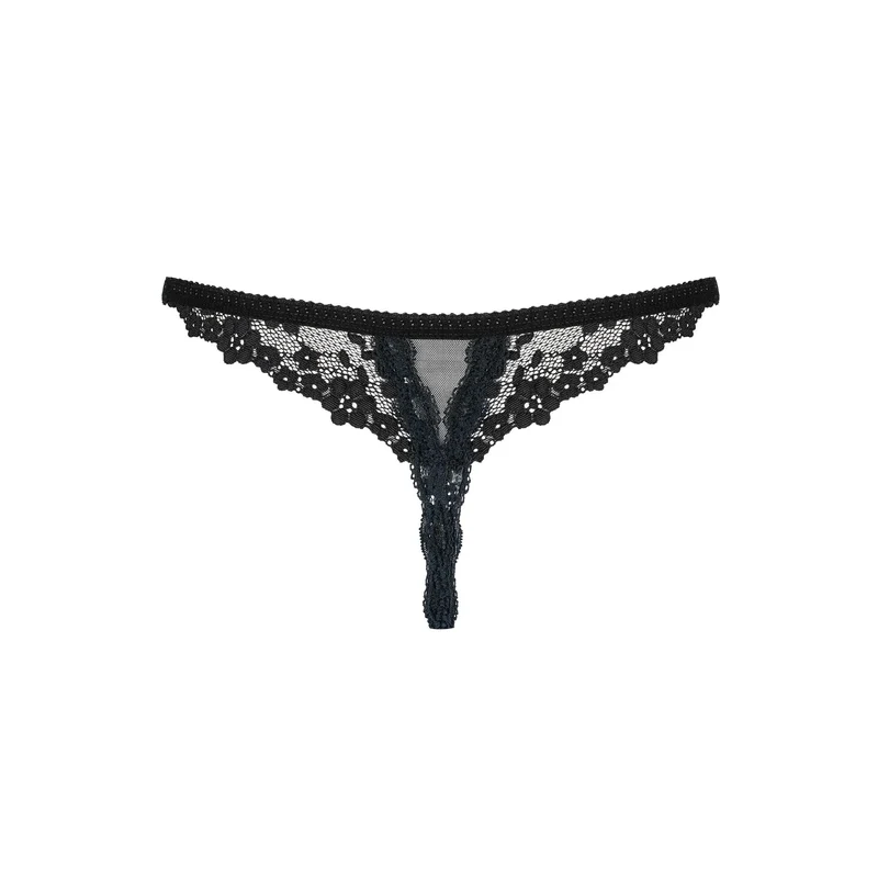 string ouvert noir dentelle sensuelle tissu élastique doux galbe fesses confortable sexy élégant silhouette flatteuse taille adaptable maintien discret délicat