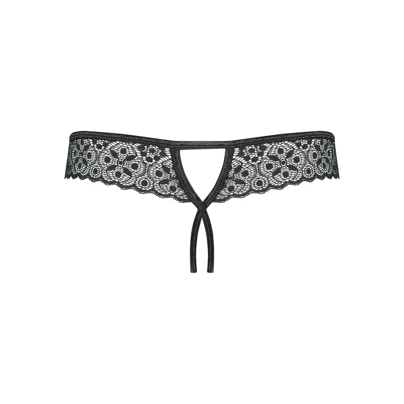 string ouvert noir dentelle géométrique sensuelle audacieuse élégante confortable lanières élastiques pendentif brillant coupe triangulaire arrière maintien ajusté taille adaptable