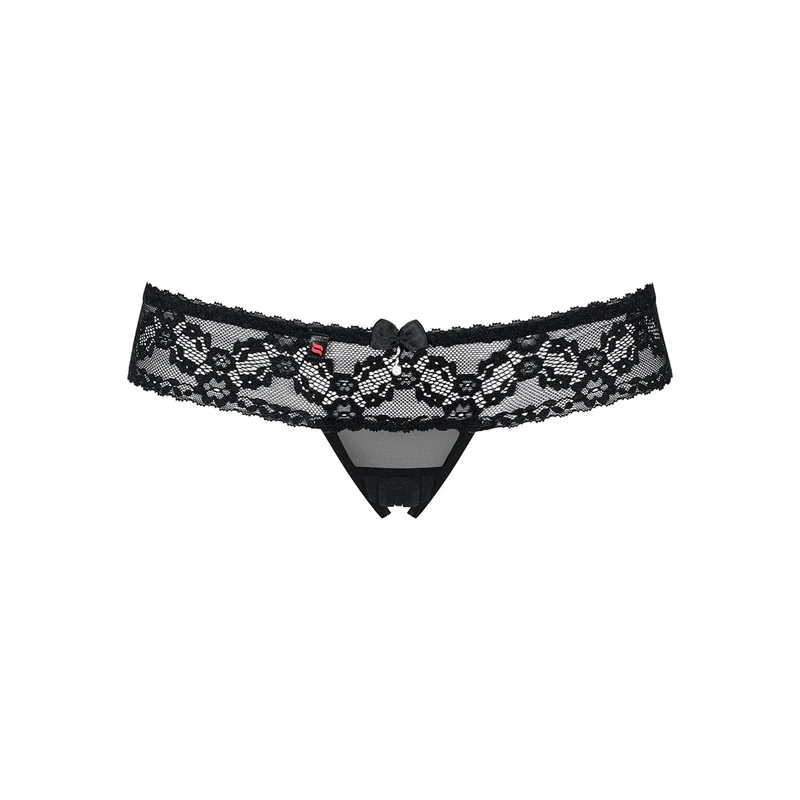 string ouvert noir dentelle maille transparente noeud bijou brillant charmant élégante confortable élastique polyamide elasthanne maintien tailles SM LXL