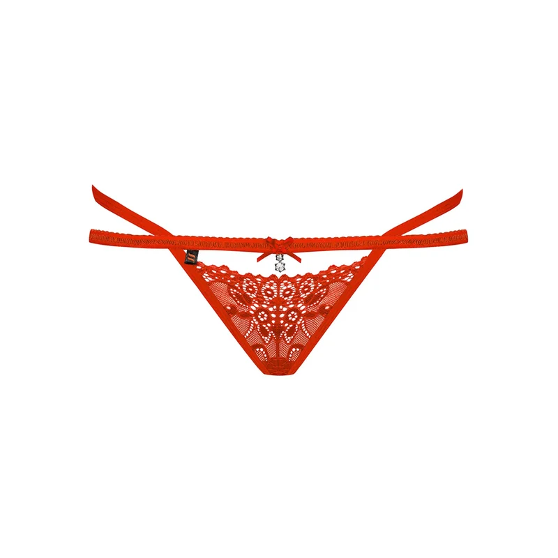 string rouge dentelle maille satin bijou charme sensuel raffiné délicat ajustement extensible confortable léger séduction romantique tailles variées