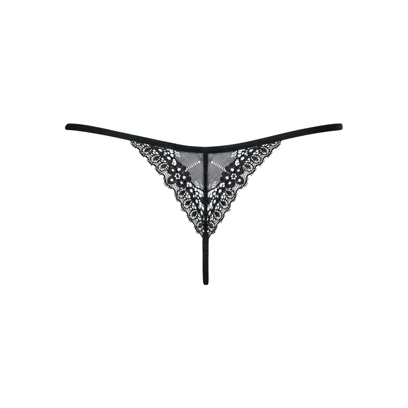 string dentelle noir motifs floraux broderie arrière subtile sensuelle élégante polyamide élasthanne confort maintien douceur invisible
