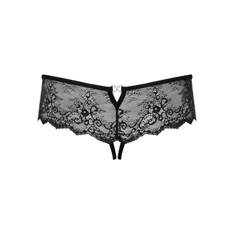 tanga ouvert dentelle noire motif floral brillant fesses Merossa audacieux élégant sensuel confortable extensible élastique bande délicate maintien