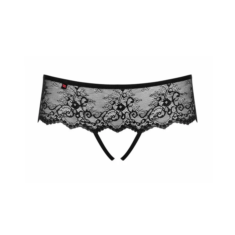 tanga ouvert dentelle noire motif floral brillant fesses Merossa audacieux élégant sensuel confortable extensible élastique bande délicate maintien