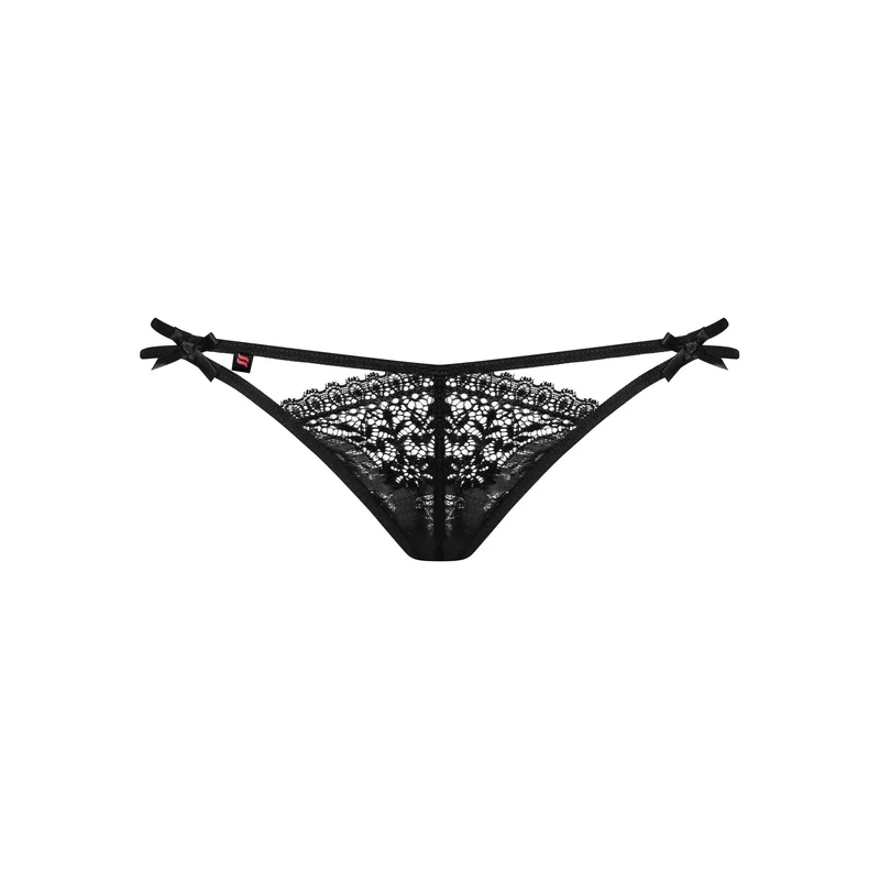 string dentelle noire doubles lanières petit noeud arrière glamour élégant féminin confortable extensible doux silhouette sublimée invisible lingerie