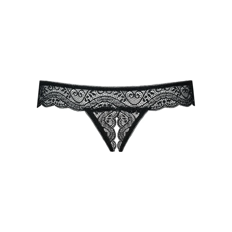 string ouvert dentelle noire sexy pierres brillantes sensuelle élégante raffinée confortable élasticité durable ajustable tailles variées audacieuse séduction