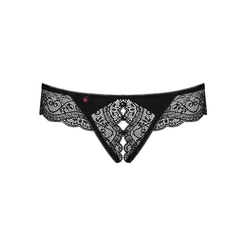 string ouvert dentelle noire sexy pierres brillantes sensuelle élégante raffinée confortable élasticité durable ajustable tailles variées audacieuse séduction