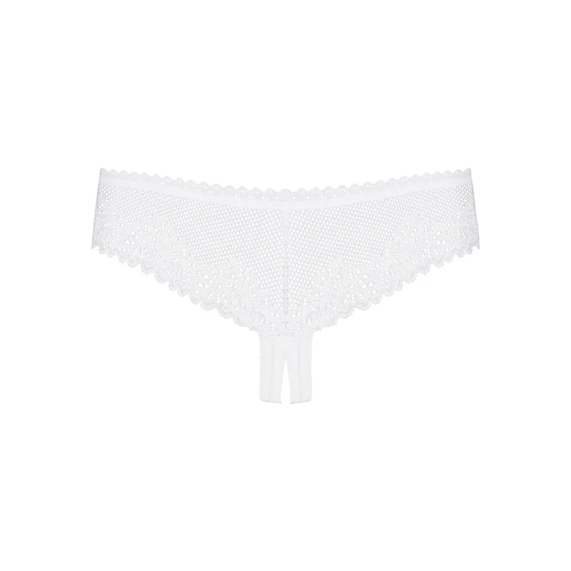 string blanc ouvert dentelle florale micro résille doux raffiné séduisant sensualité confortable élasthanne polyamide satin nœud féminine soirée intime ajustable