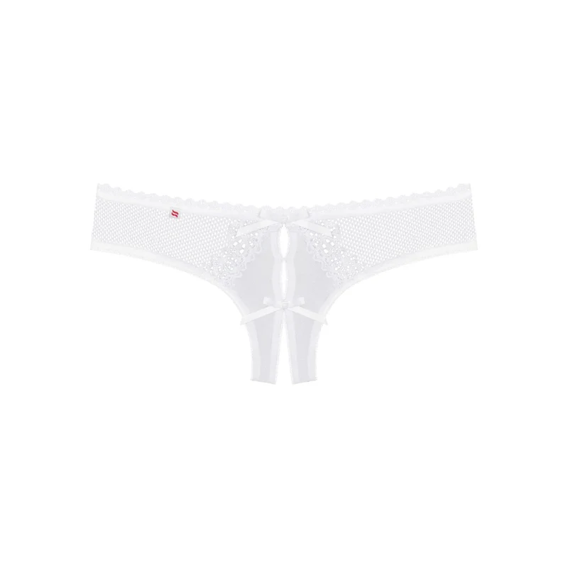 string blanc ouvert dentelle florale micro résille doux raffiné séduisant sensualité confortable élasthanne polyamide satin nœud féminine soirée intime ajustable