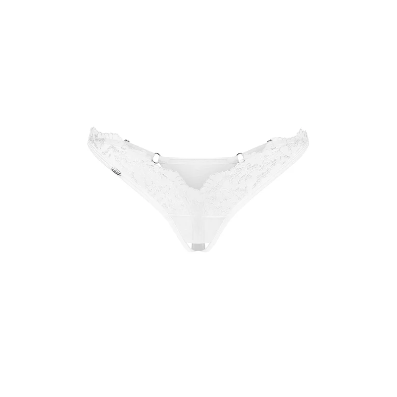 string ouvert blanc dentelle décorative tissu transparent confort bretelles réglables ajustement élastique détails argent sans nickel polyamide élasthanne