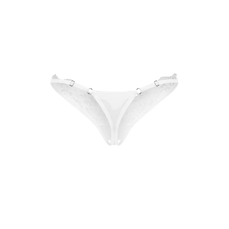 string ouvert blanc dentelle décorative tissu transparent confort bretelles réglables ajustement élastique détails argent sans nickel polyamide élasthanne