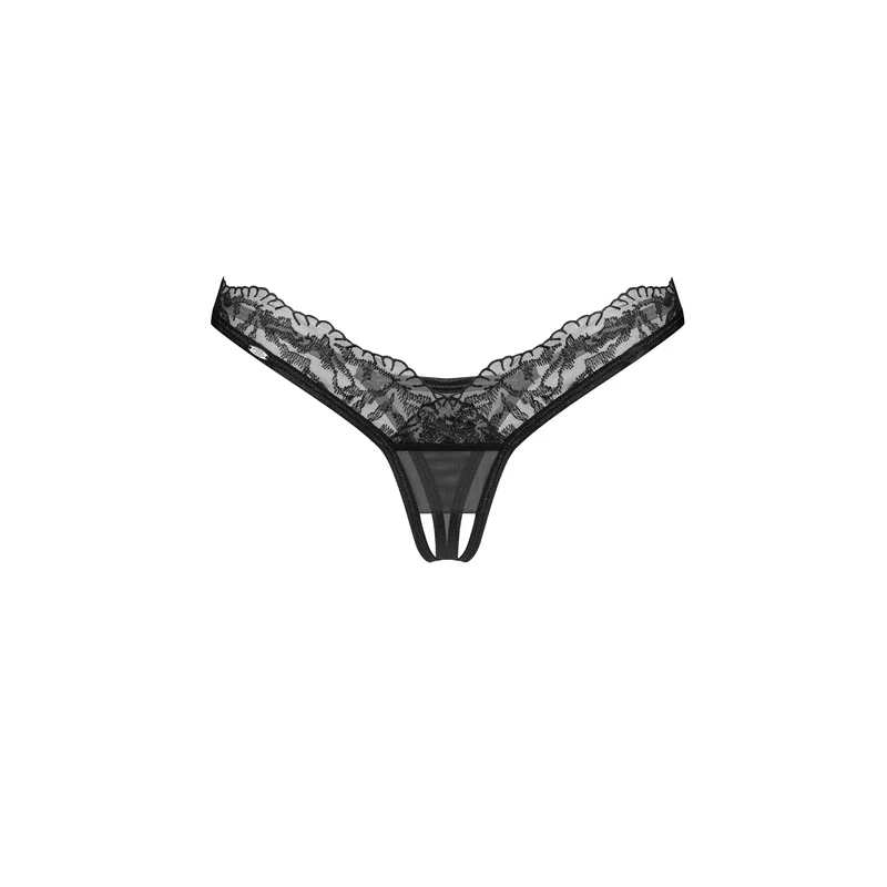 string ouvert noir dentelle transparente bretelles réglables sensuel confortable européen sophistiqué taille S M L XL tailles variées sans nickel
