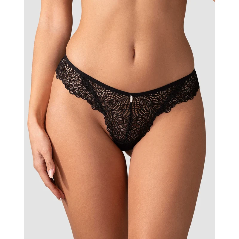 culotte brésilienne dentelle noire ajustement parfait silhouette féminine sophistiquée confortable extensible durable finitions élégantes fermeture dos décorative tailles variées