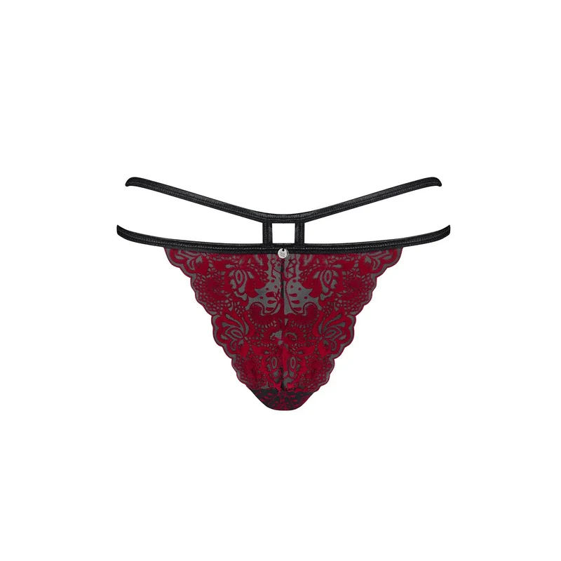 Sugestina culotte dentelle bordeaux lanières noires coupe fantaisie élégante audacieuse sensuelle veloutée élastique triangulaire séduisante féminine confortable sophistiquée