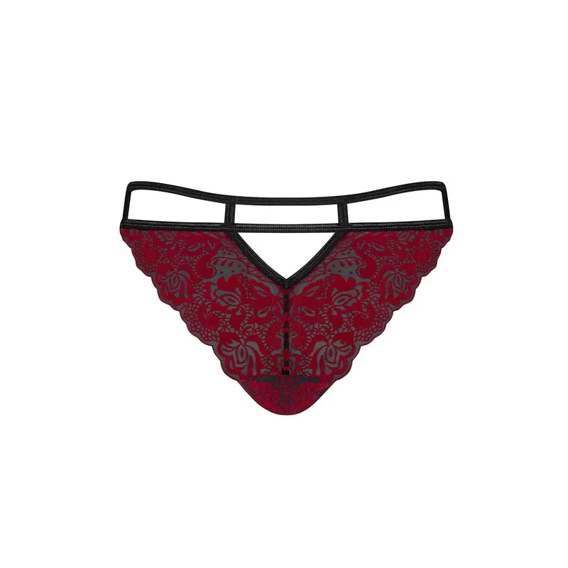 Sugestina culotte dentelle bordeaux lanières noires coupe fantaisie élégante audacieuse sensuelle veloutée élastique triangulaire séduisante féminine confortable sophistiquée