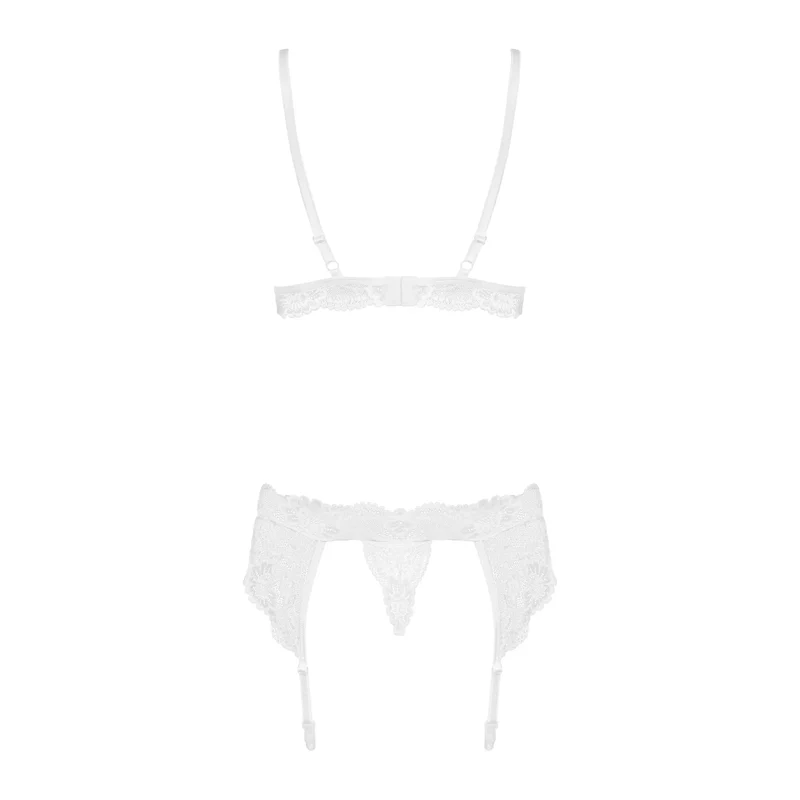 ensemble lingerie séduisante blanc jarretelles dentelle rembourrée soutiengorge bretelles réglables bonnets string inclus extensible confortable élégant sensuel glamour